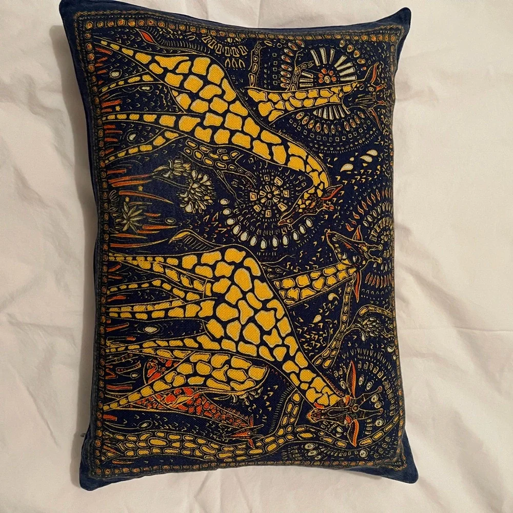 Dior Navy Blue and Yellow Giraffe Motif Accent Pillow